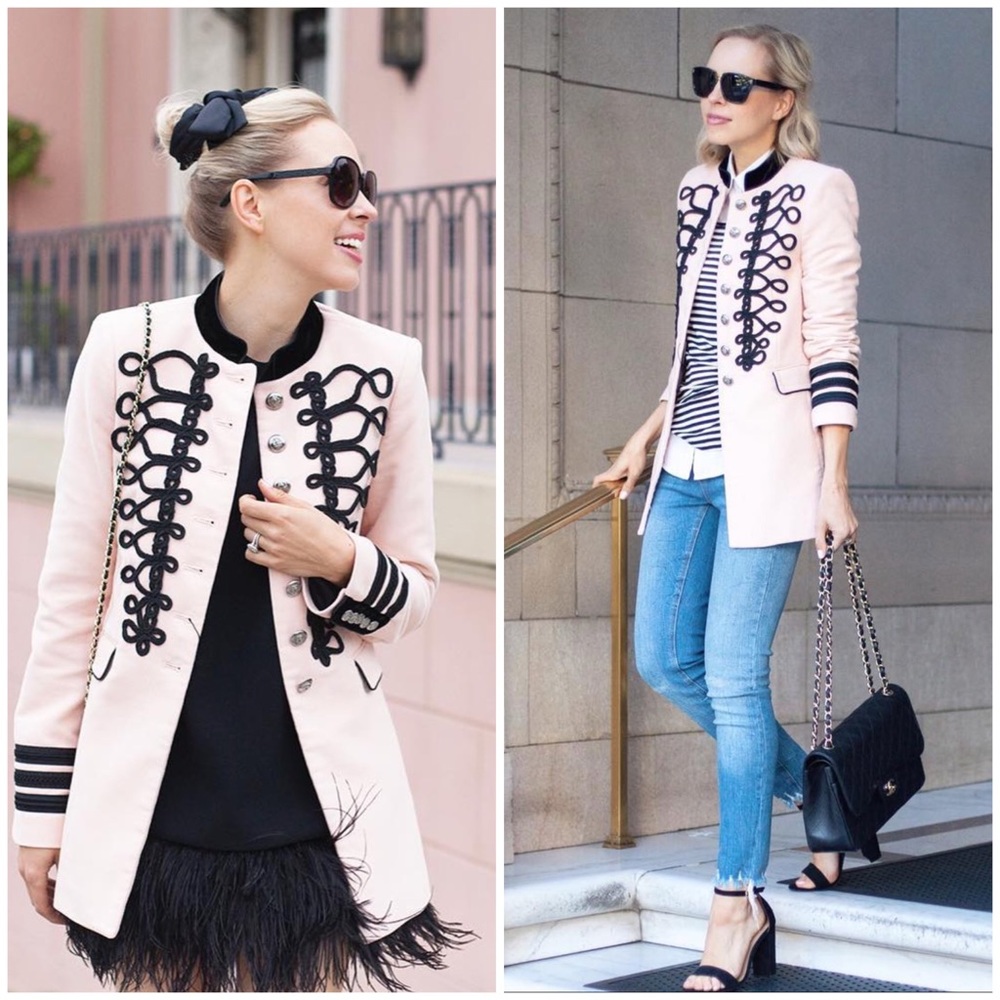 Zara Pink Military Sergeant Coat Jacket XS